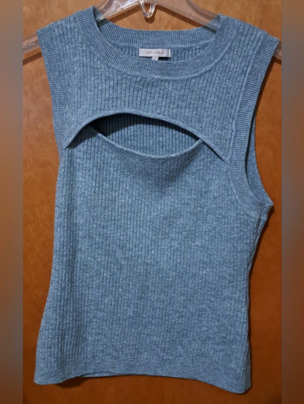 Skies Are Blue Sleeveless Cutout Ribbed Knit Top